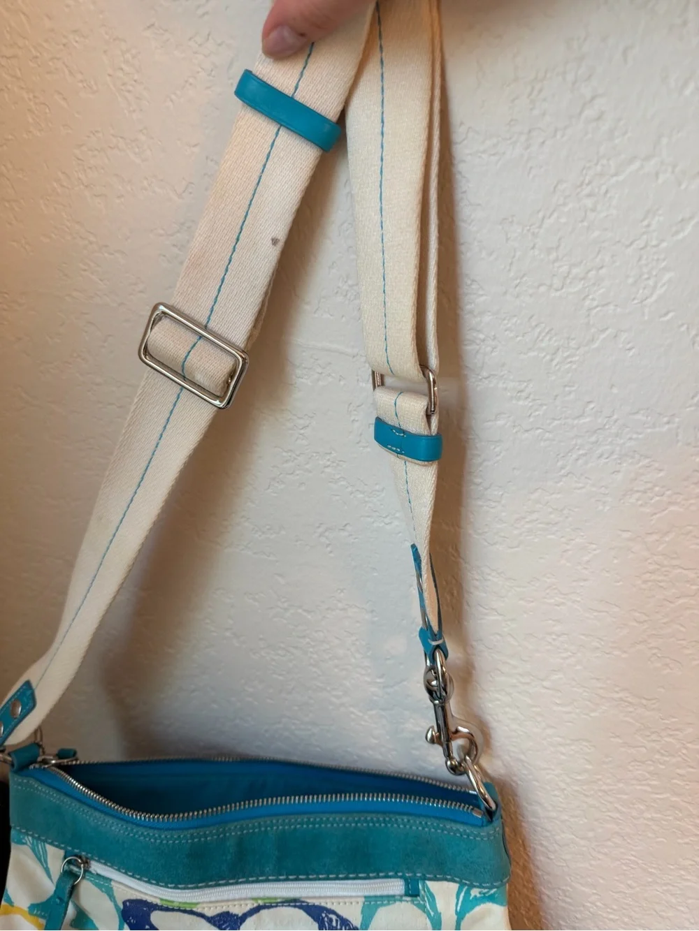 Authentic Y2K Coach Scribble Canvas Demi Shoulder Bag Turquoise Creed M04J-5672